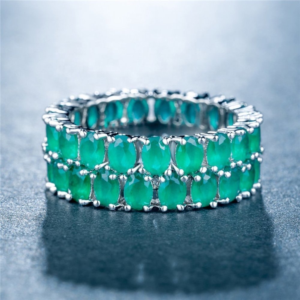 Exclusive 925 Silver Plated Beautiful Green Cz Couples Ring, Gpmb1465